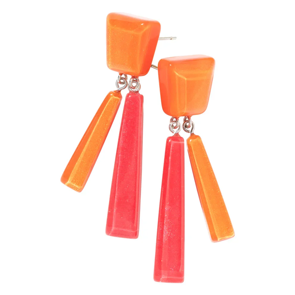 Orange and red resin stud drop earrings by Zsiska