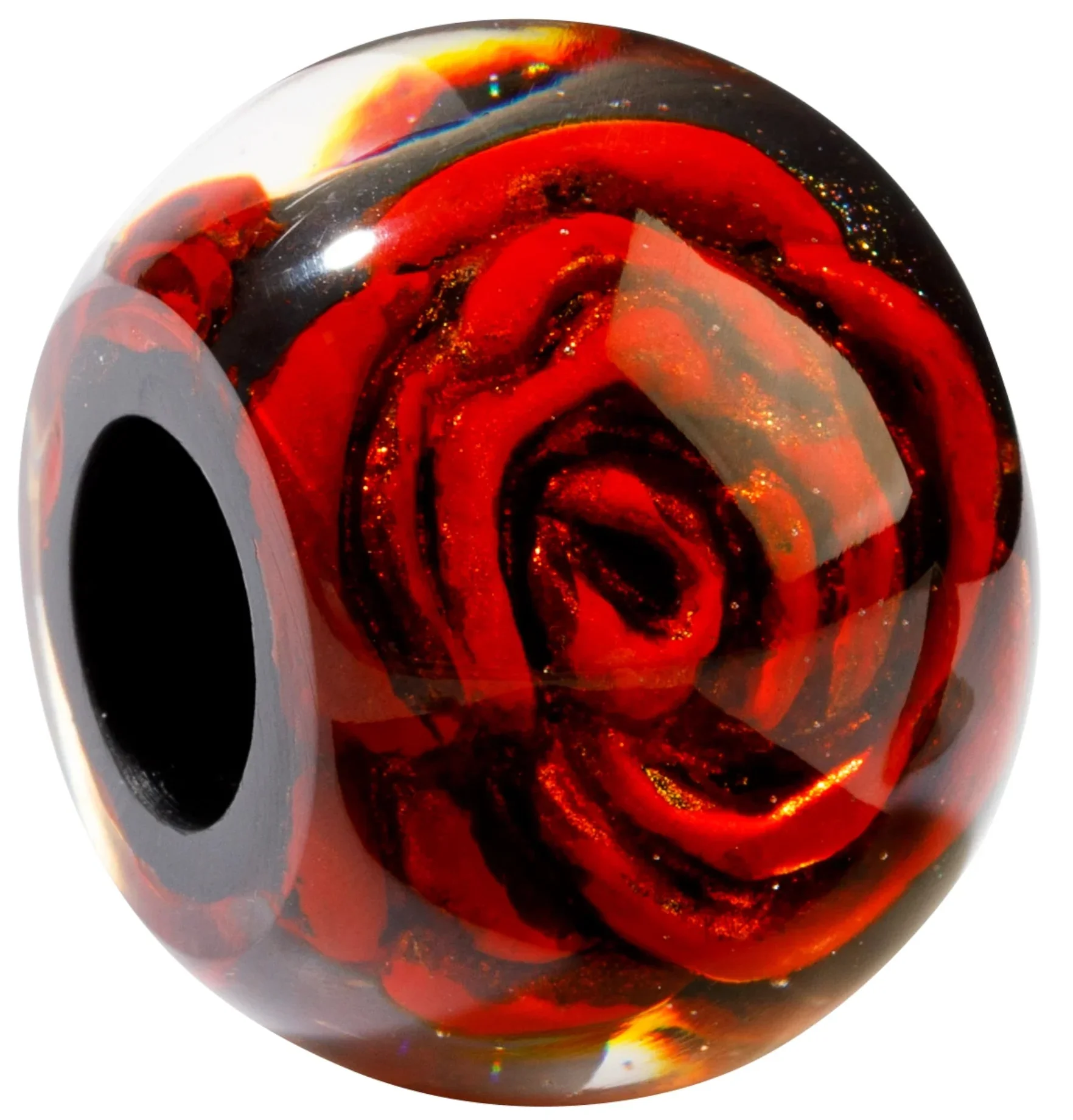 BROSE.  Hand painted red rose on black resin bead by Zsiska