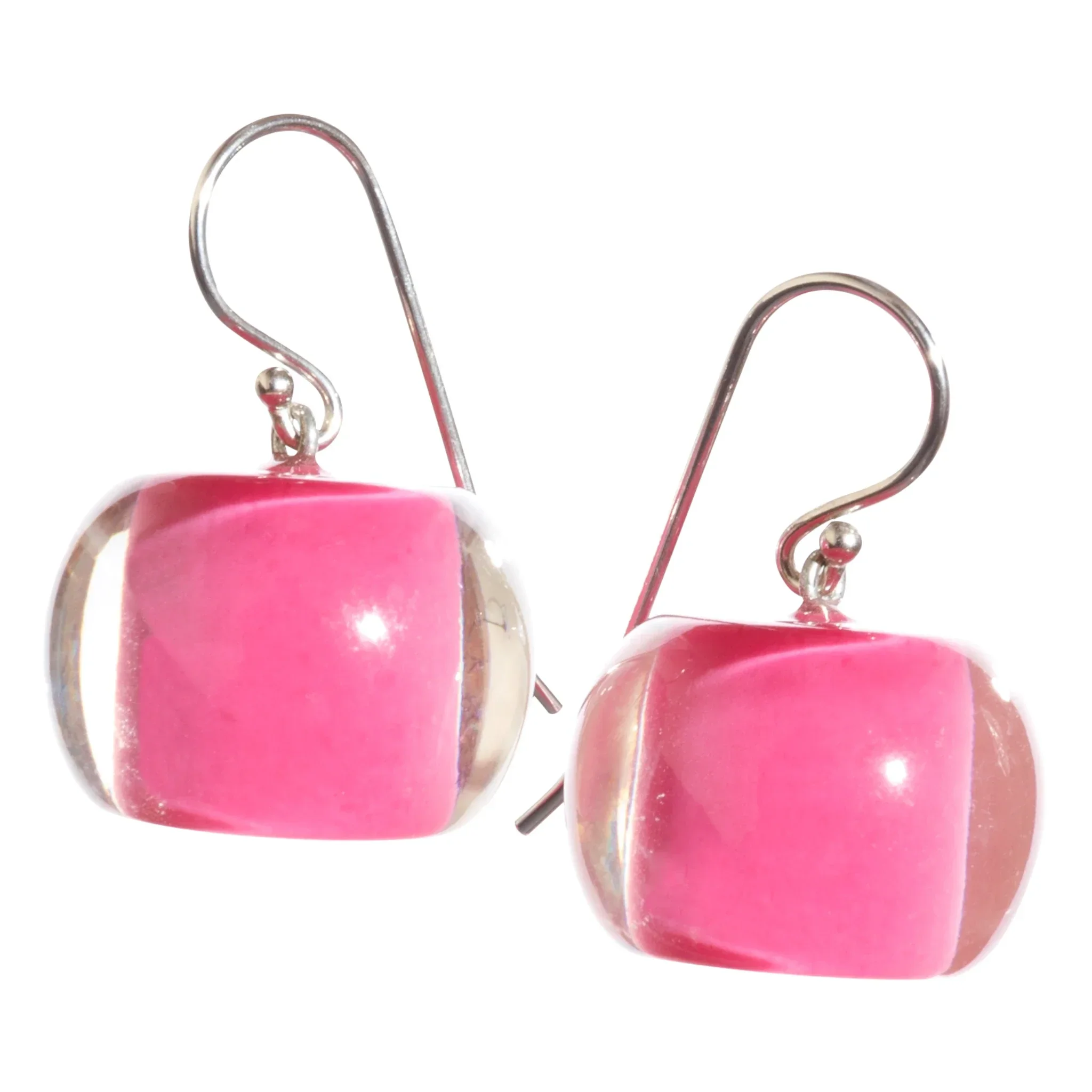 FUCHQ00.  Fuchsia pink resin drop earrings by Zsiska