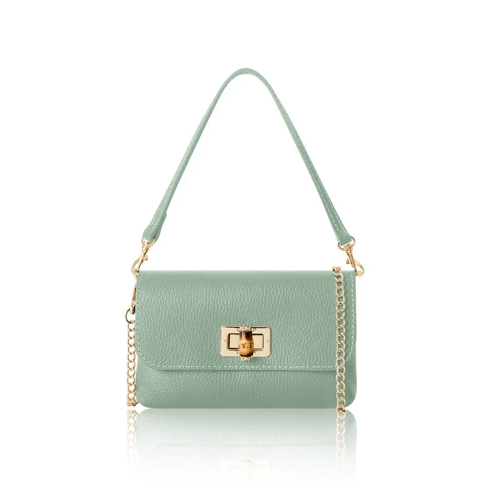 PS652A.  Dusty green leather evening bag