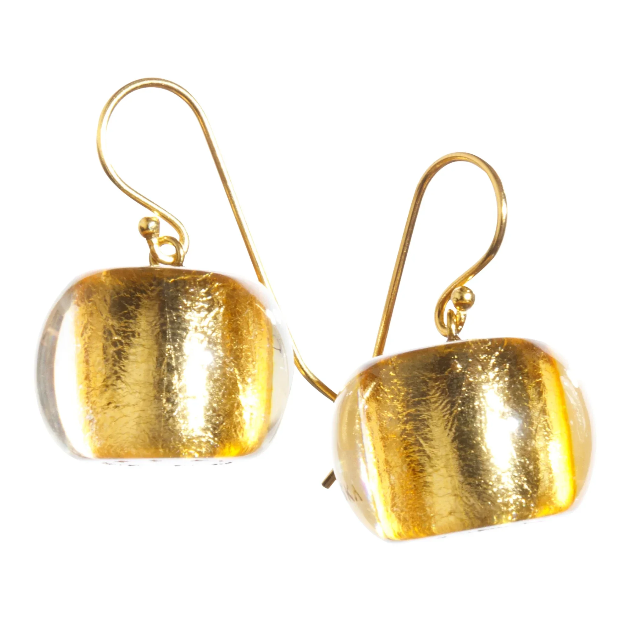 Gold leaf resin ball drop earrings by Zsiska