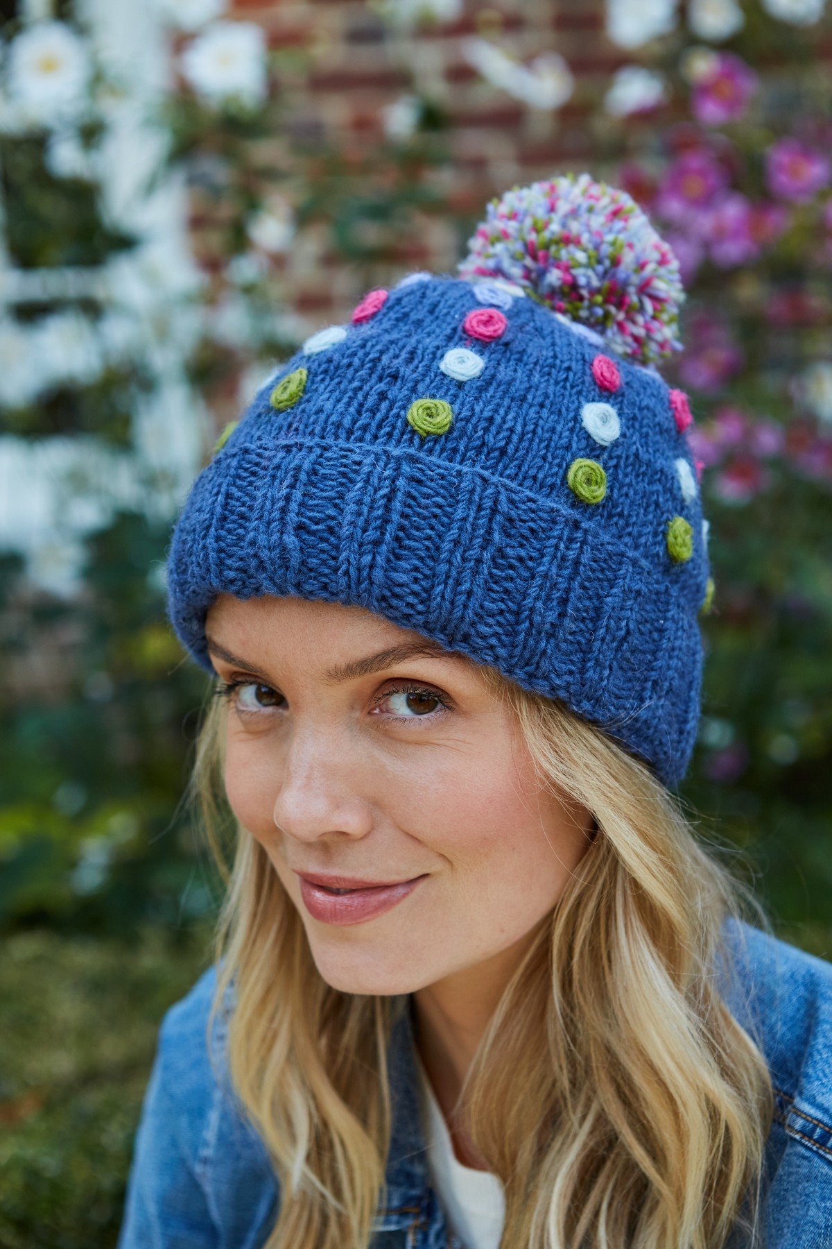Kew denim bobble beanie hat by Pachamama.