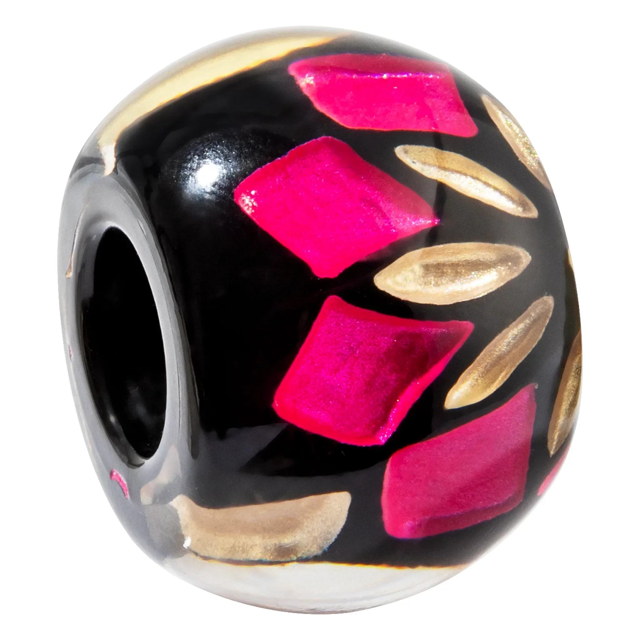 Black and pink flower design resin bead by Zsiska