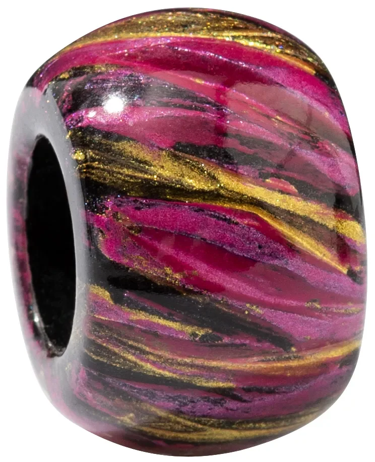 BSWIRP.  Hand painted purple and gold on black resin bead by Zsiska