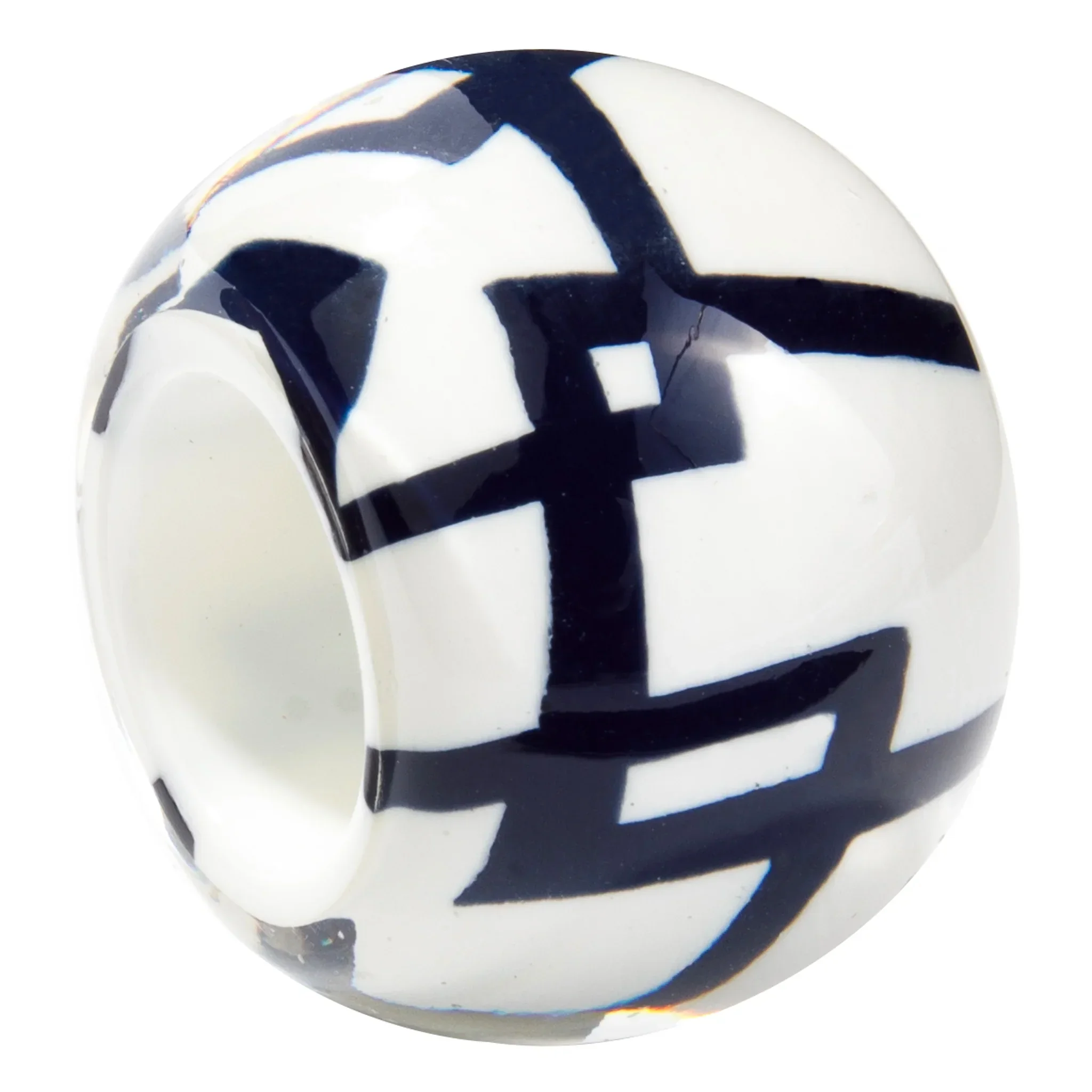 MUSEE77C.  Navy zig zag on white resin bead