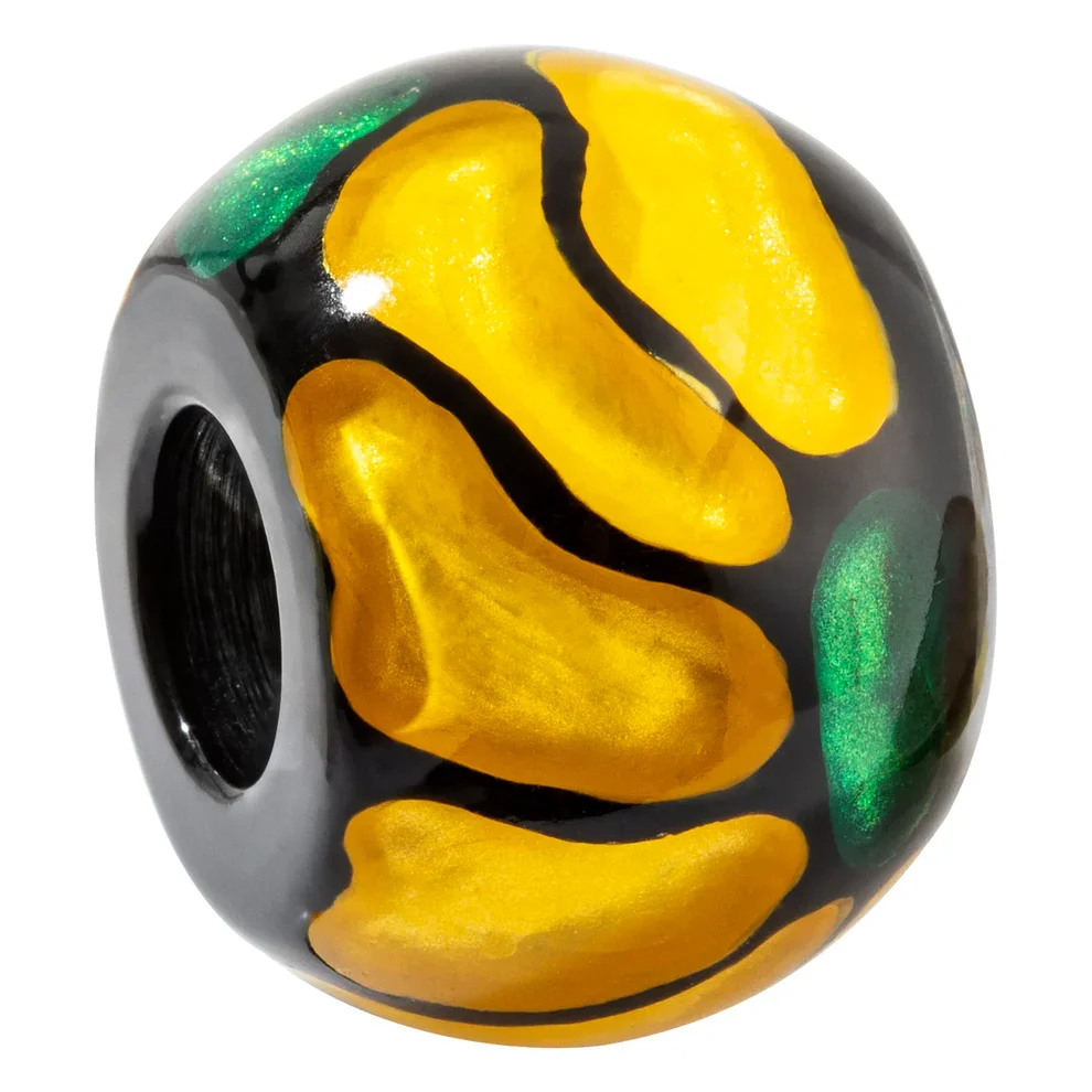 BBL03.  Yellow and green on black resin bead by Zsiska