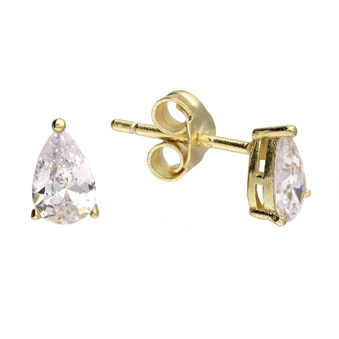 H4659/Y.  Sterling silver yellow gold plated cz teardrop stud earrings