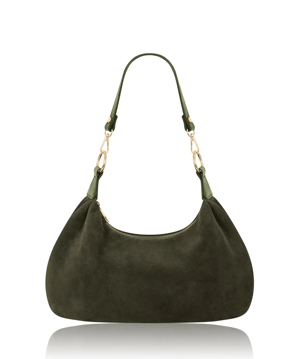 PM676.  Olive green Italian suede shoulder bag