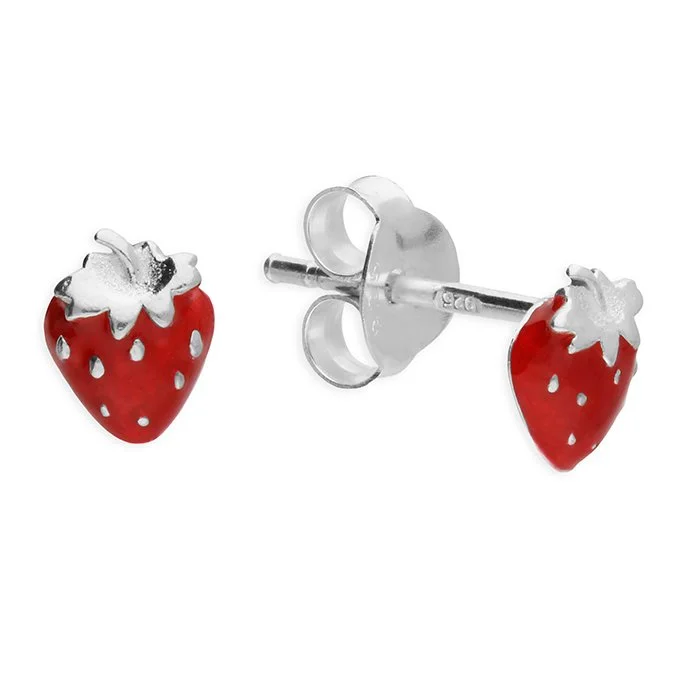 H4356/R.  Sterling silver small red enamel strawberry stud earrings