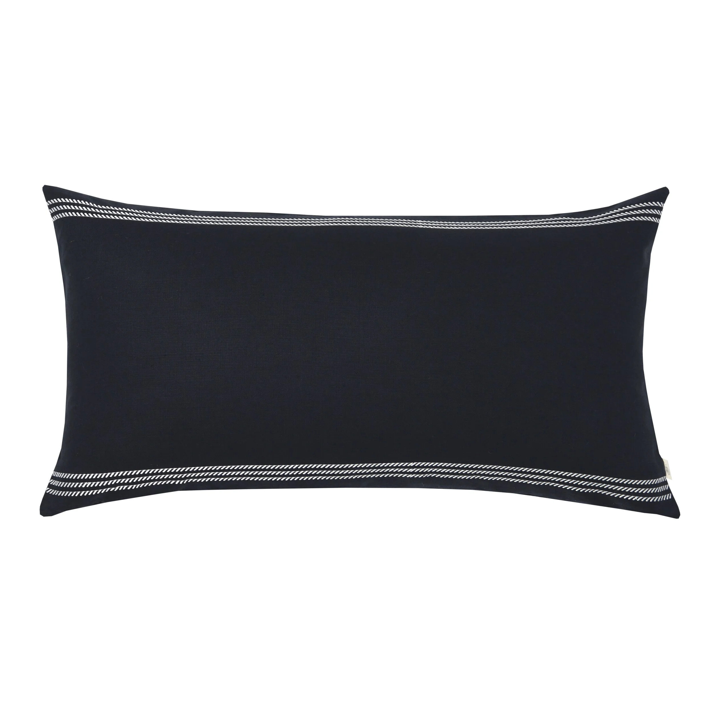 Navy Belgium Linen with Herringbone Embroidery Bolster Pillow