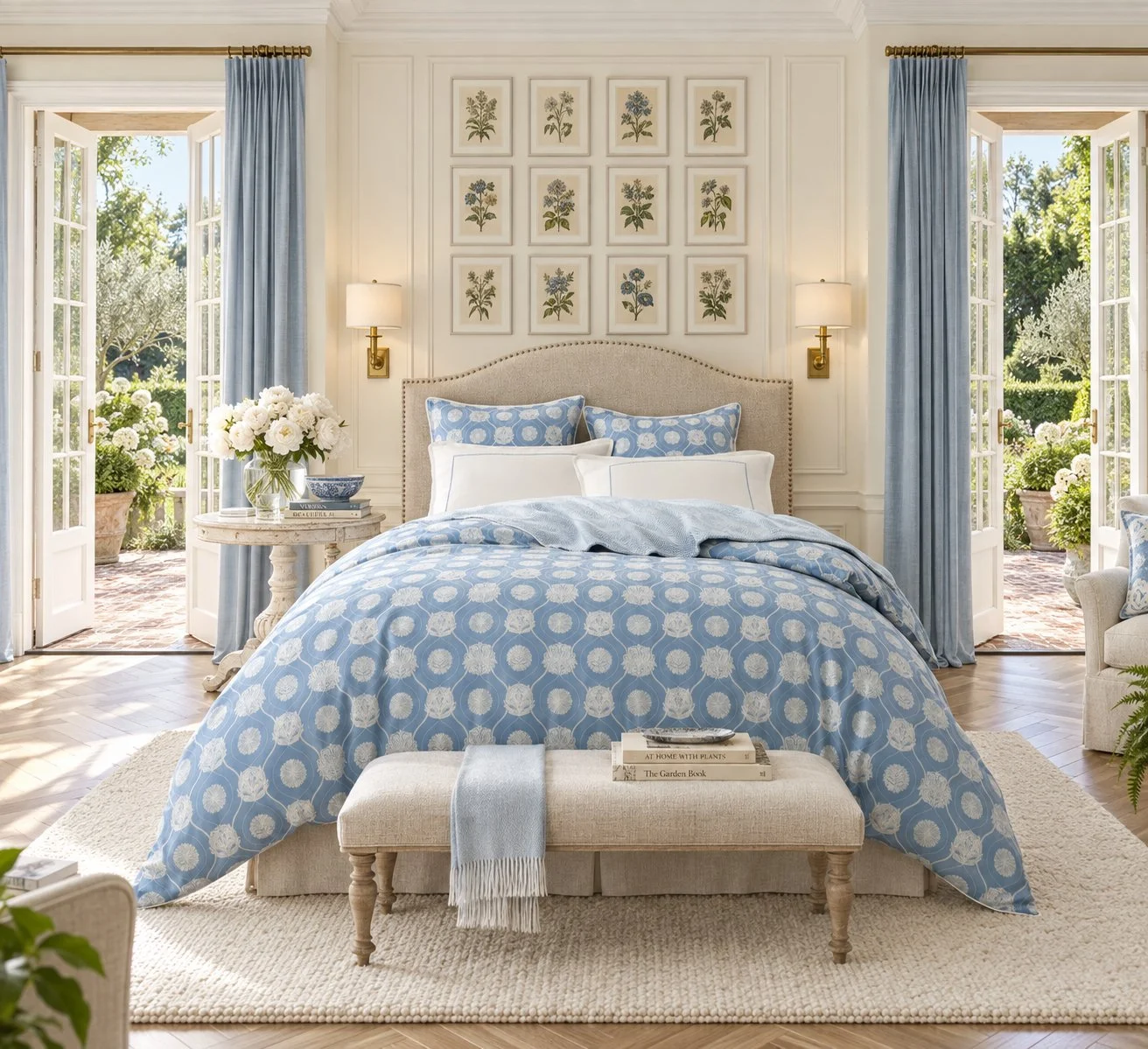 Ogee Garden French Blue and Green Duvet (2 Color Options)