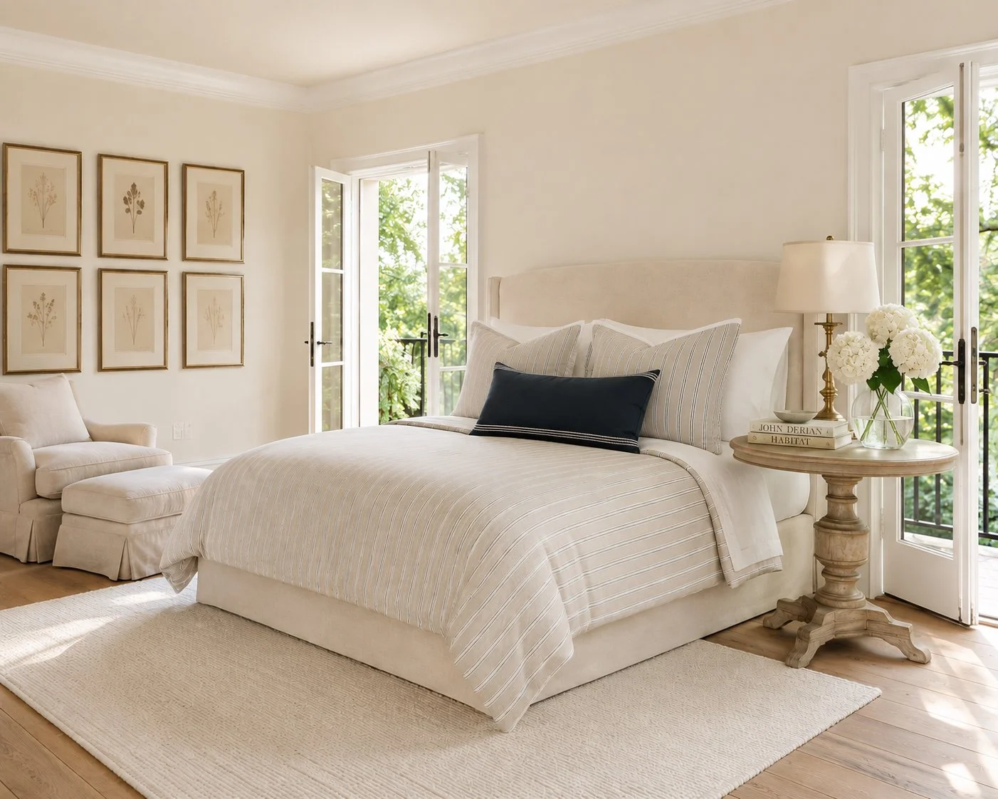 Tan and Navy Belgium Linen Stripe Bedding Collection .jpg