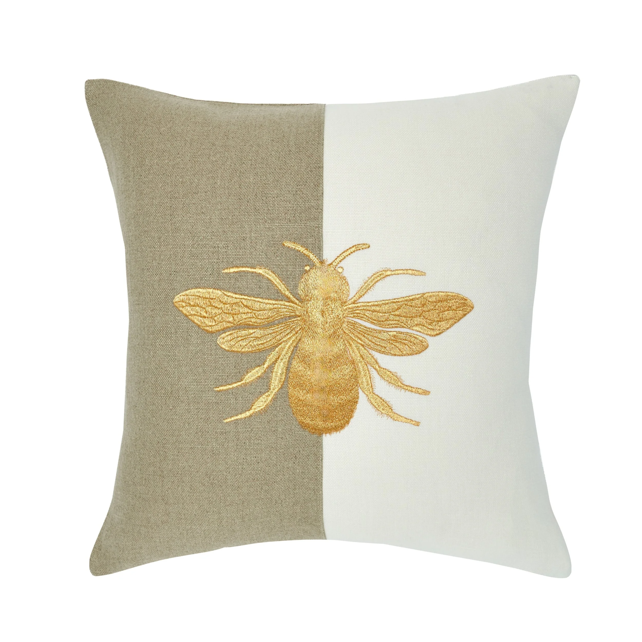 Color-Block Belgium Linen with Embroidered Queen Bee Pillow