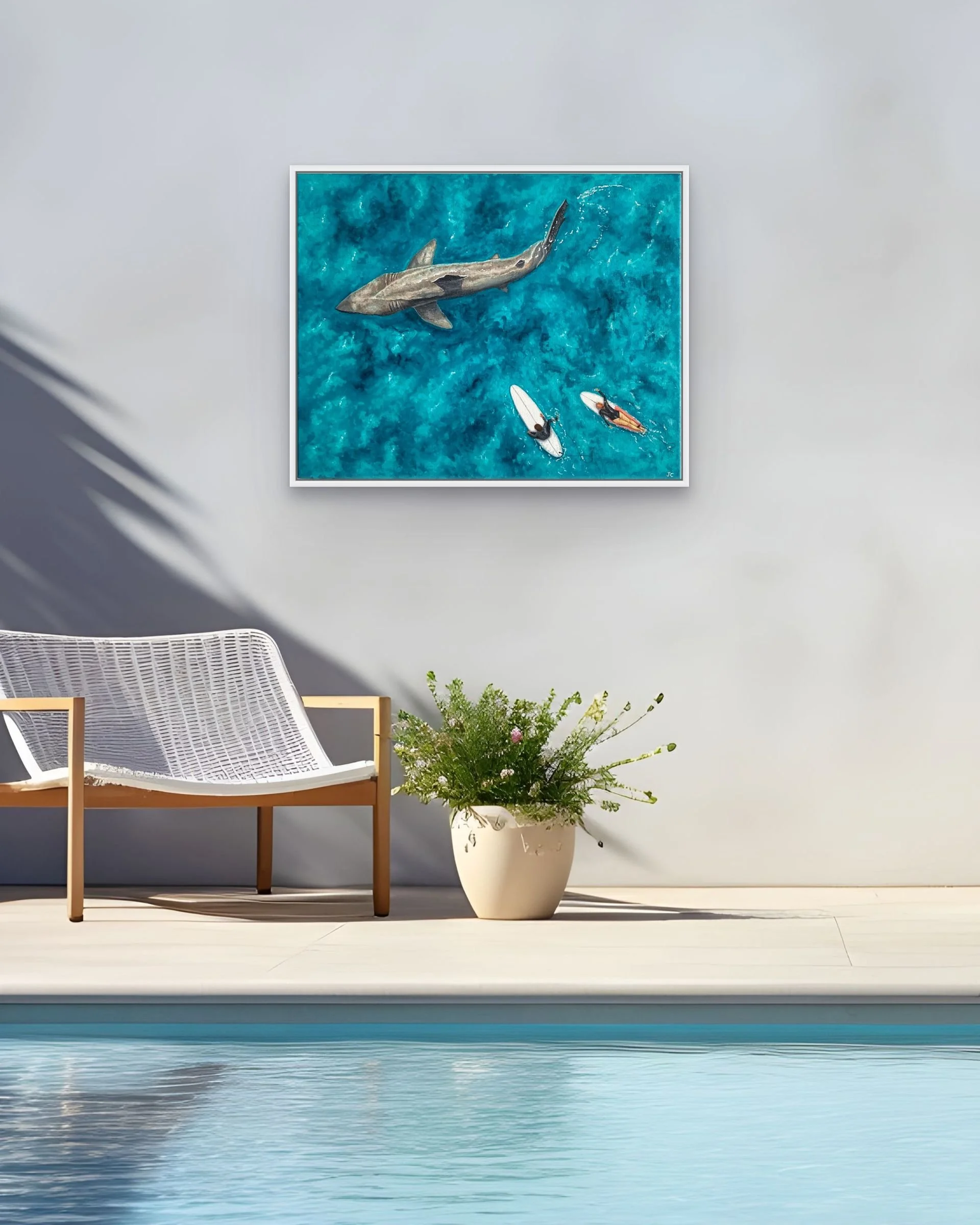 Changing Perspectives, Basking Shark by Joy Clifton, Aerial Seascape Acrylic Painting, Coastal Art, Surf Art