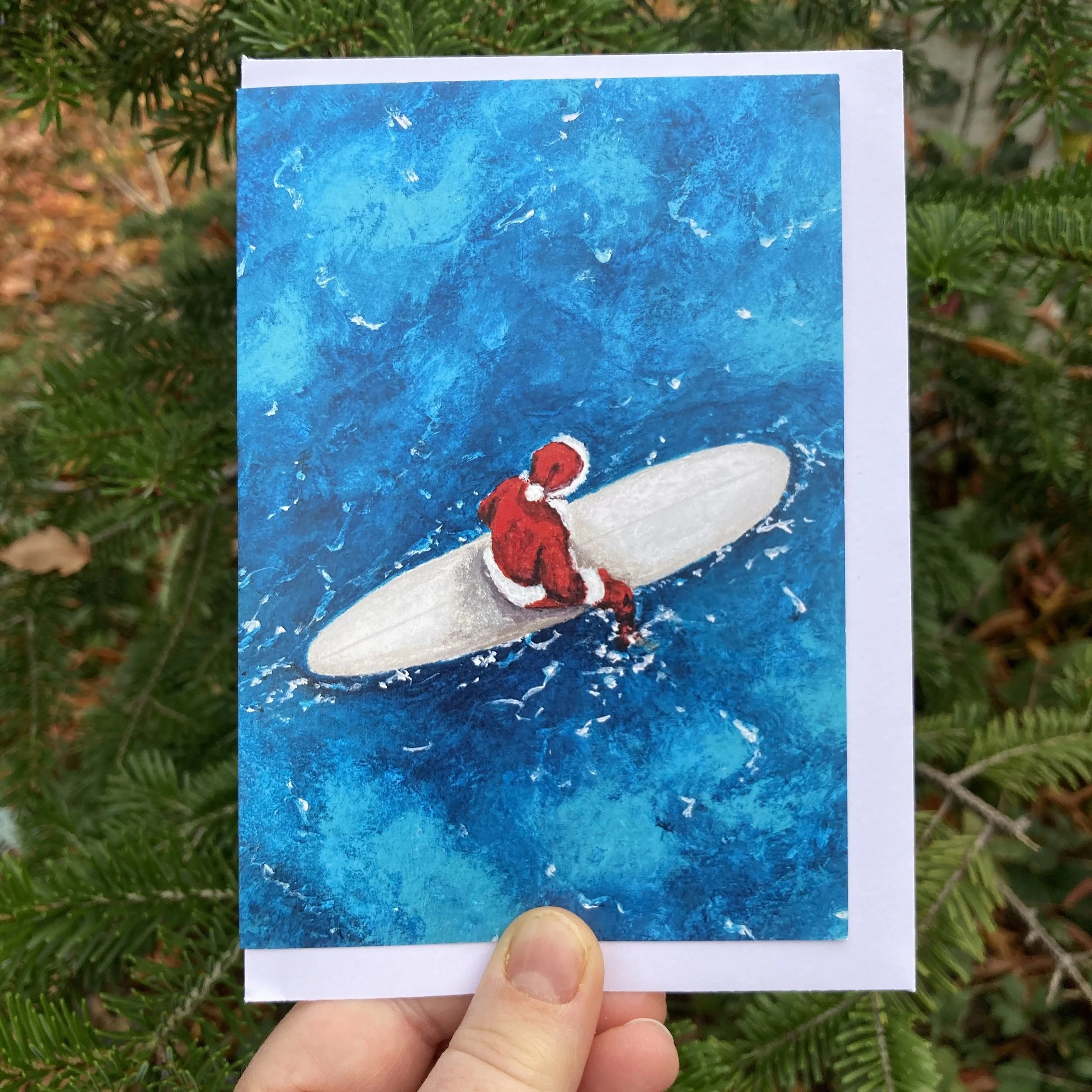 Ocean Christmas Card Set, Pack of 4, Art Christmas Cards, Marine Wildlife Art Cards, Surfing and Swimming Christmas Card