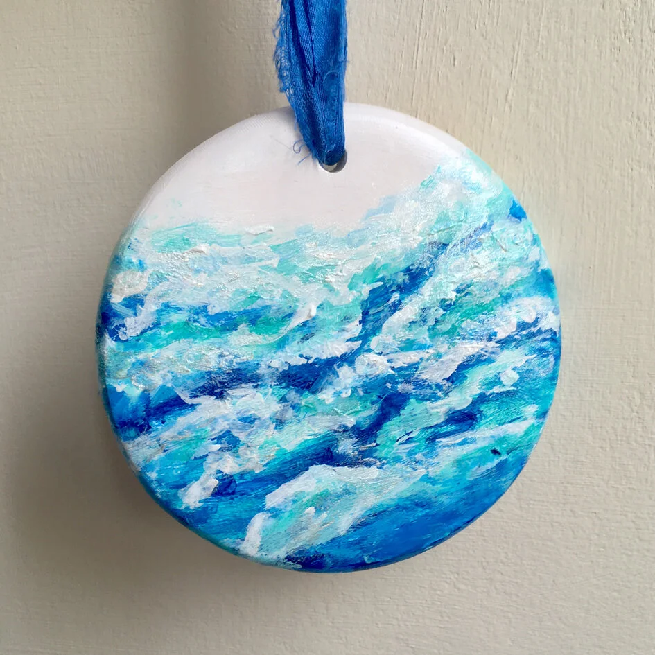Hand Painted Sea Foam Ceramic Bauble - Beach Bauble, Surf Bauble, Ocean Bauble, Surf Gift, Christmas Gift, Christmas Bauble