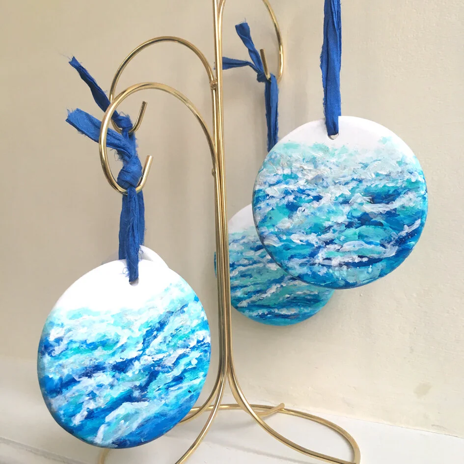 Hand Painted Sea Foam Ceramic Bauble - Beach Bauble, Surf Bauble, Ocean Bauble, Surf Gift, Christmas Gift, Christmas Bauble