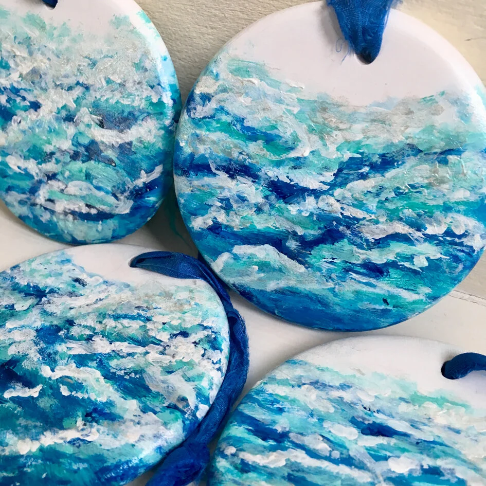 Hand Painted Sea Foam Ceramic Bauble - Beach Bauble, Surf Bauble, Ocean Bauble, Surf Gift, Christmas Gift, Christmas Bauble