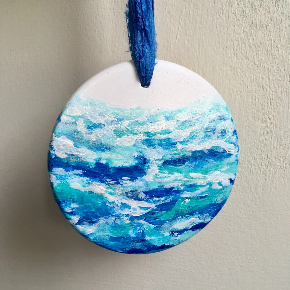 Hand Painted Sea Foam Ceramic Bauble - Beach Bauble, Surf Bauble, Ocean Bauble, Surf Gift, Christmas Gift, Christmas Bauble