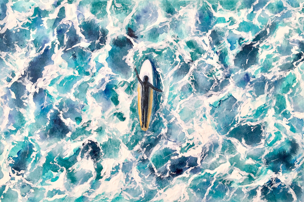 The Endless Winter, Pack of 4 - Art Greetings Cards, Surf Cards, Beach Cards, Surf Gift, Christmas Card