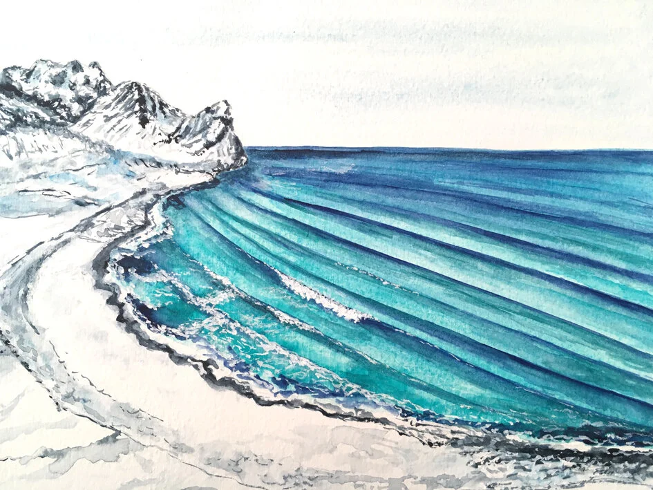 The Endless Winter, Pack of 4 - Art Greetings Cards, Surf Cards, Beach Cards, Surf Gift, Christmas Card