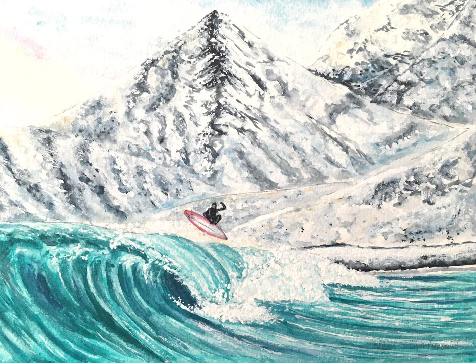 The Endless Winter, Pack of 4 - Art Greetings Cards, Surf Cards, Beach Cards, Surf Gift, Christmas Card