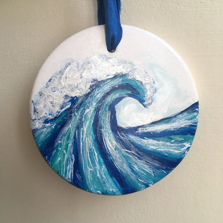 Hand Painted Wave Ceramic Bauble - Beach Bauble, Surf Bauble, Ocean Bauble, Surf Gift, Christmas Gift, Christmas Bauble
