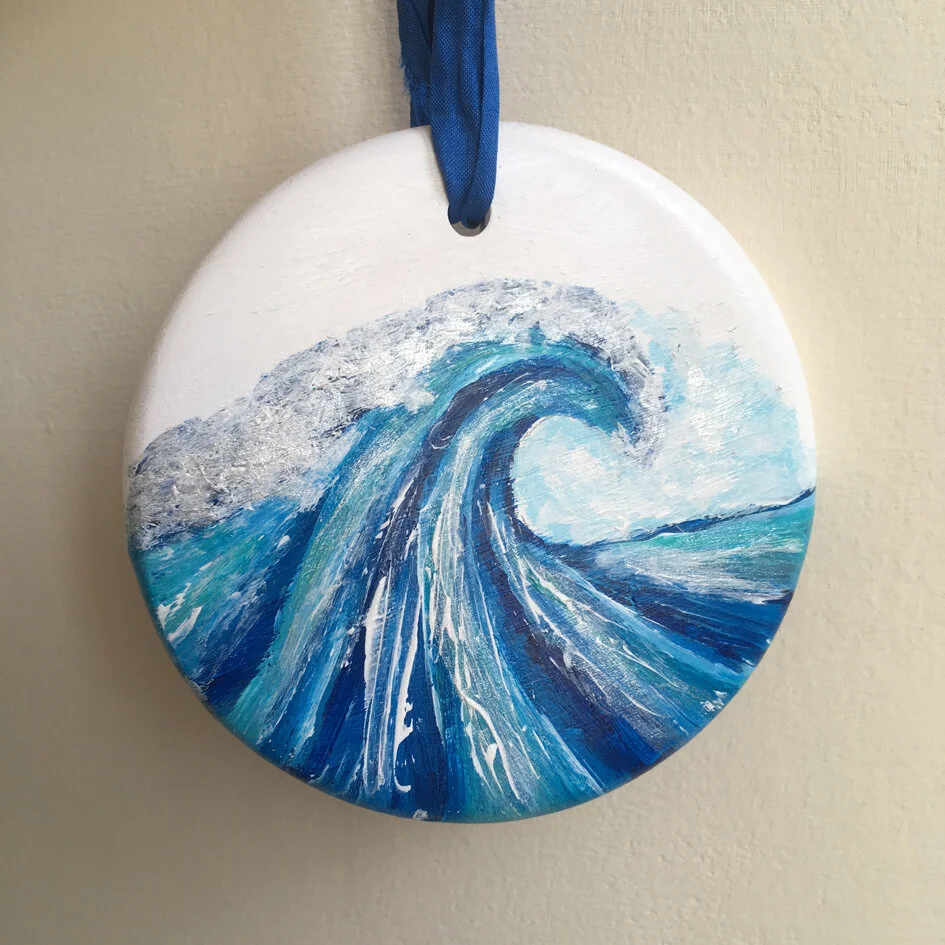Hand Painted Wave Ceramic Bauble - Beach Bauble, Surf Bauble, Ocean Bauble, Surf Gift, Christmas Gift, Christmas Bauble