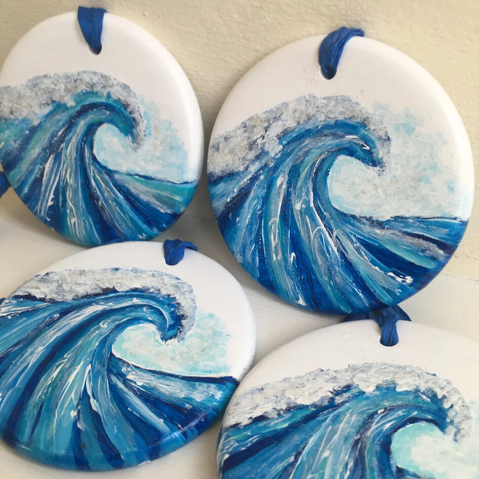 Hand Painted Wave Ceramic Bauble - Beach Bauble, Surf Bauble, Ocean Bauble, Surf Gift, Christmas Gift, Christmas Bauble