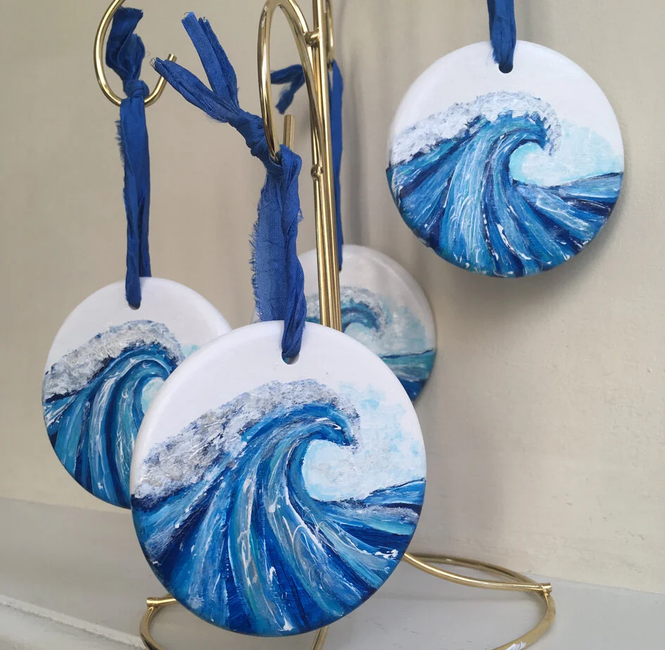 Hand Painted Wave Ceramic Bauble - Beach Bauble, Surf Bauble, Ocean Bauble, Surf Gift, Christmas Gift, Christmas Bauble