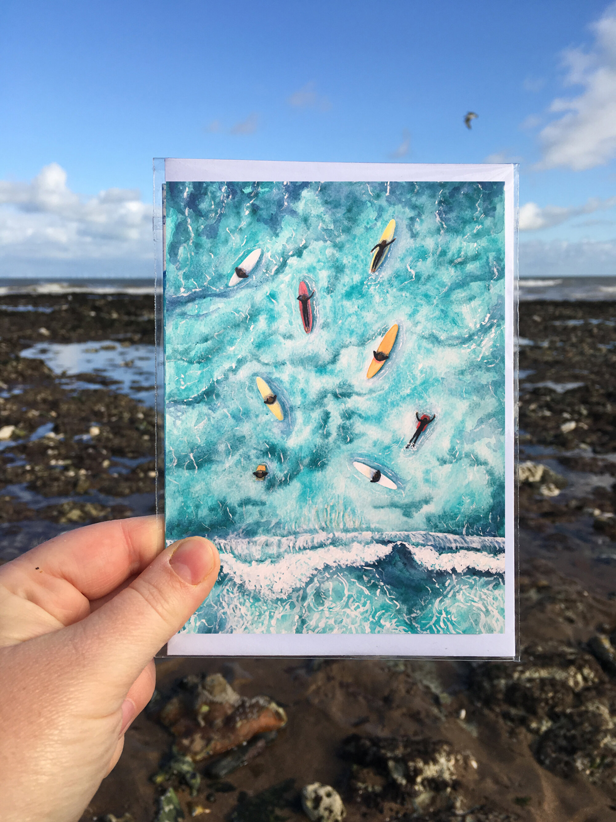 Socially Distanced Surfers Greetings Card
