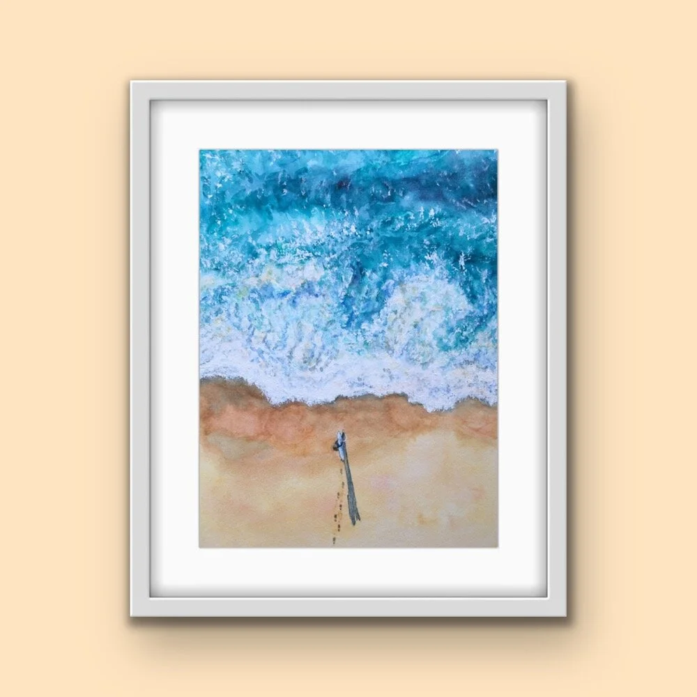 Solitude, Original Watercolour Painting, Surf Art, Beach Art, Seascape Painting, Surf Gift
