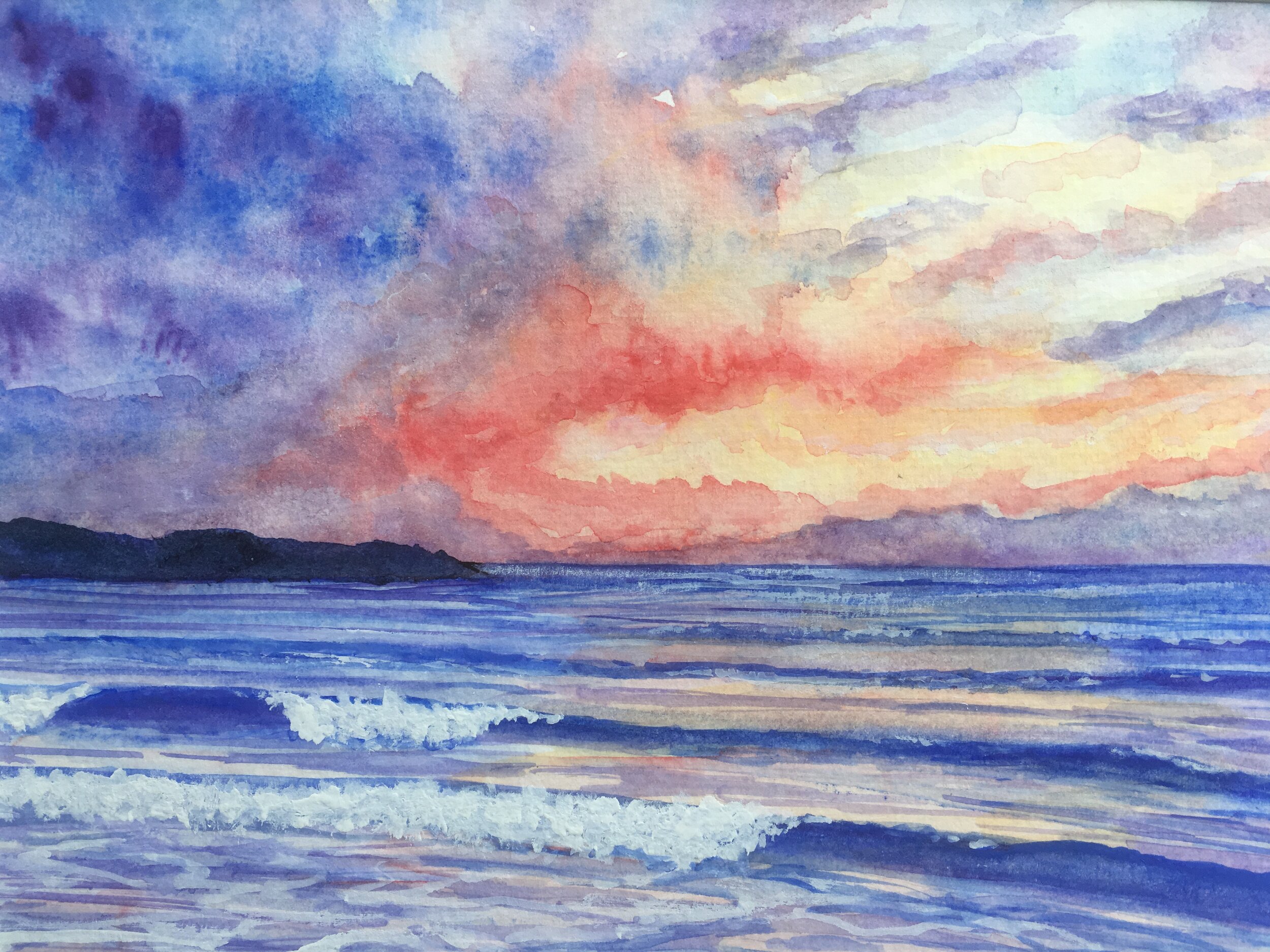 Sunset over Woolacombe, Watercolour on Paper