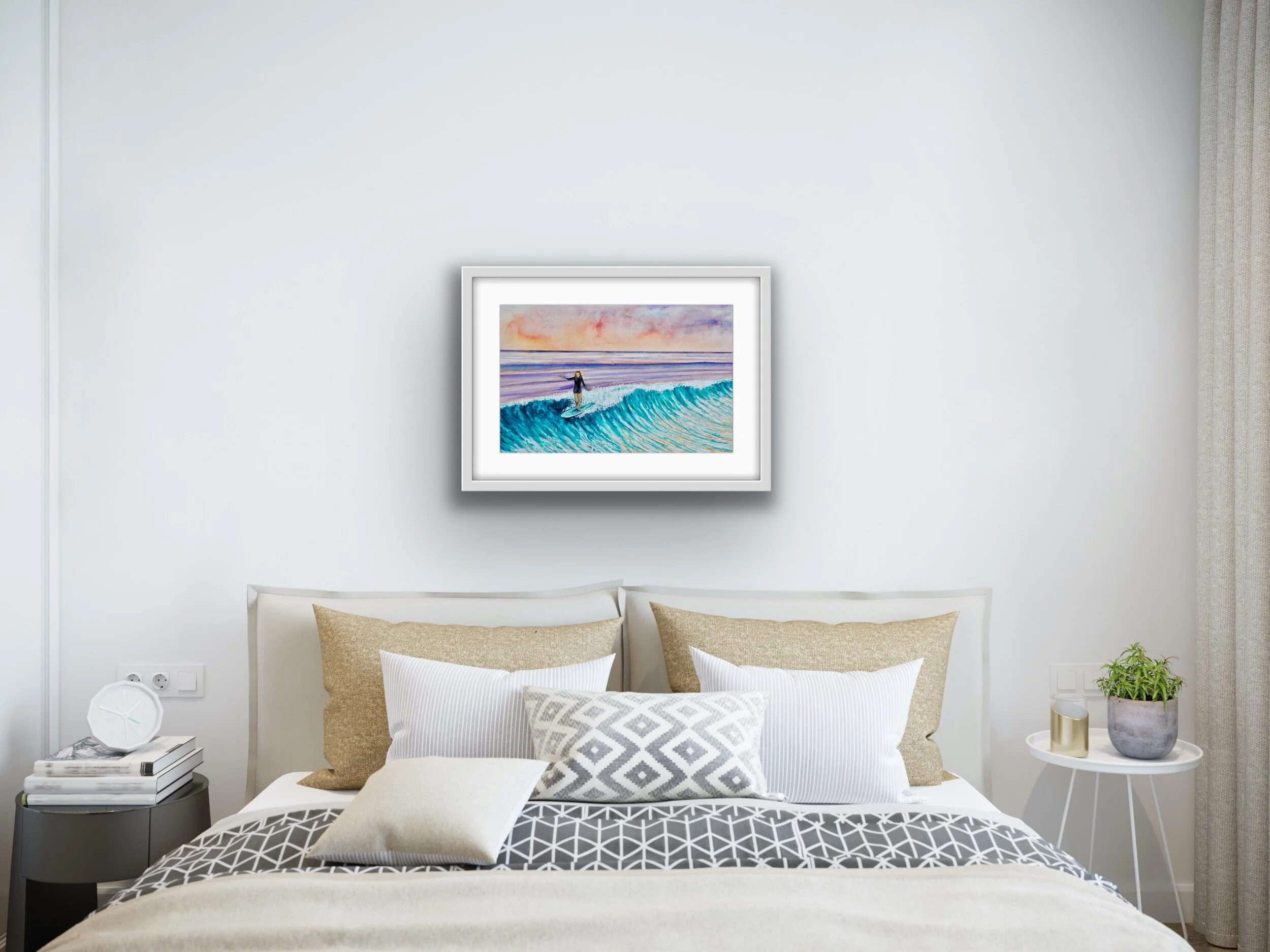 Wave Dancer, Surf Girl Watercolor Painting