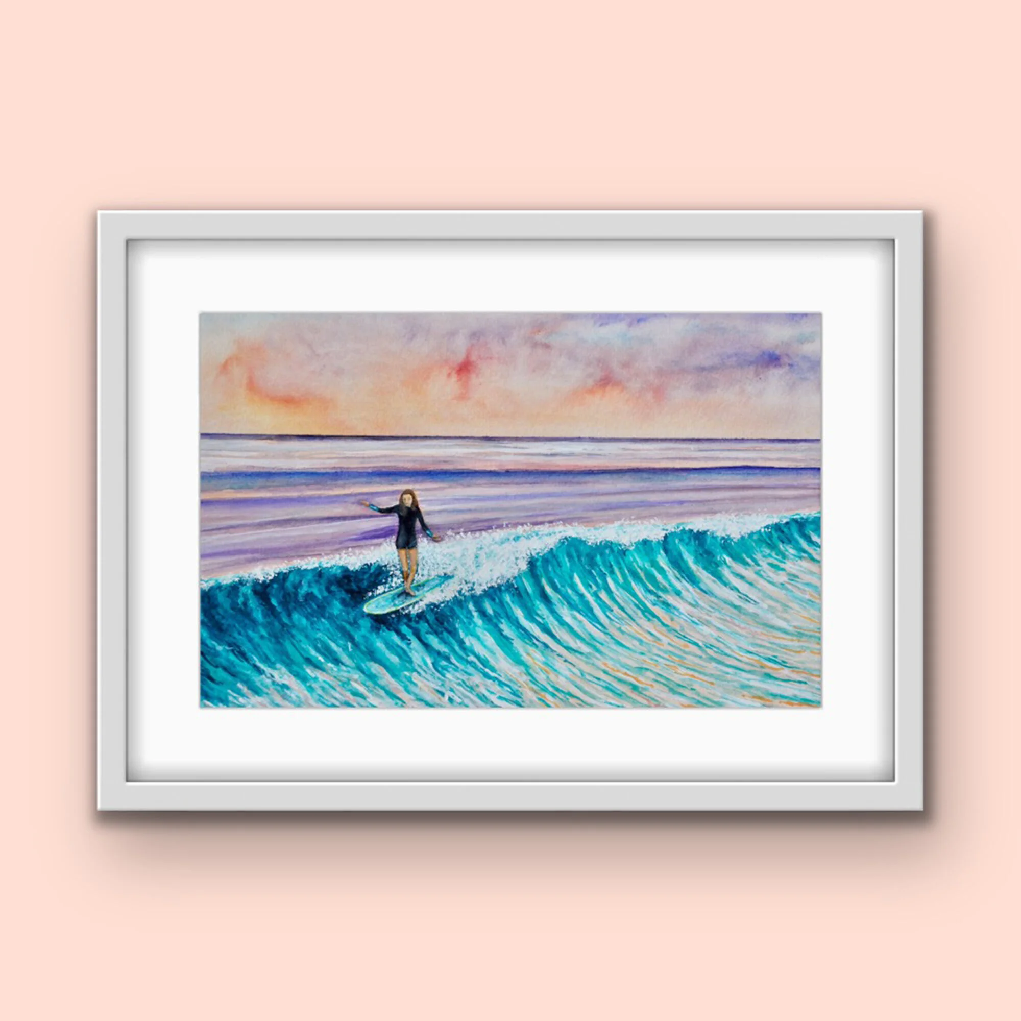 Wave Dancer, Surf Girl Watercolor Painting