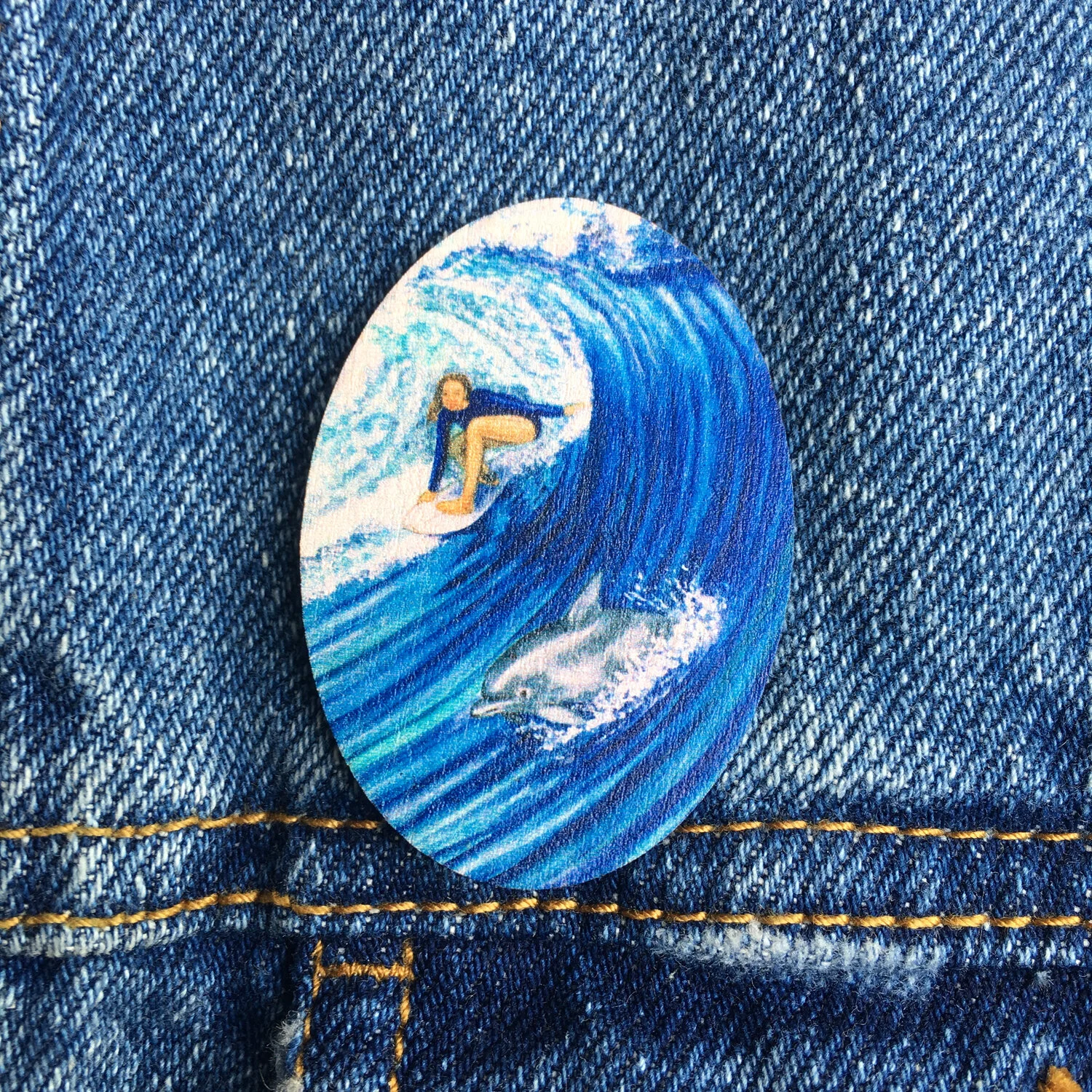 Pack of 4 Surf Inspired Pin Badges, Surf Art, Surf Gift