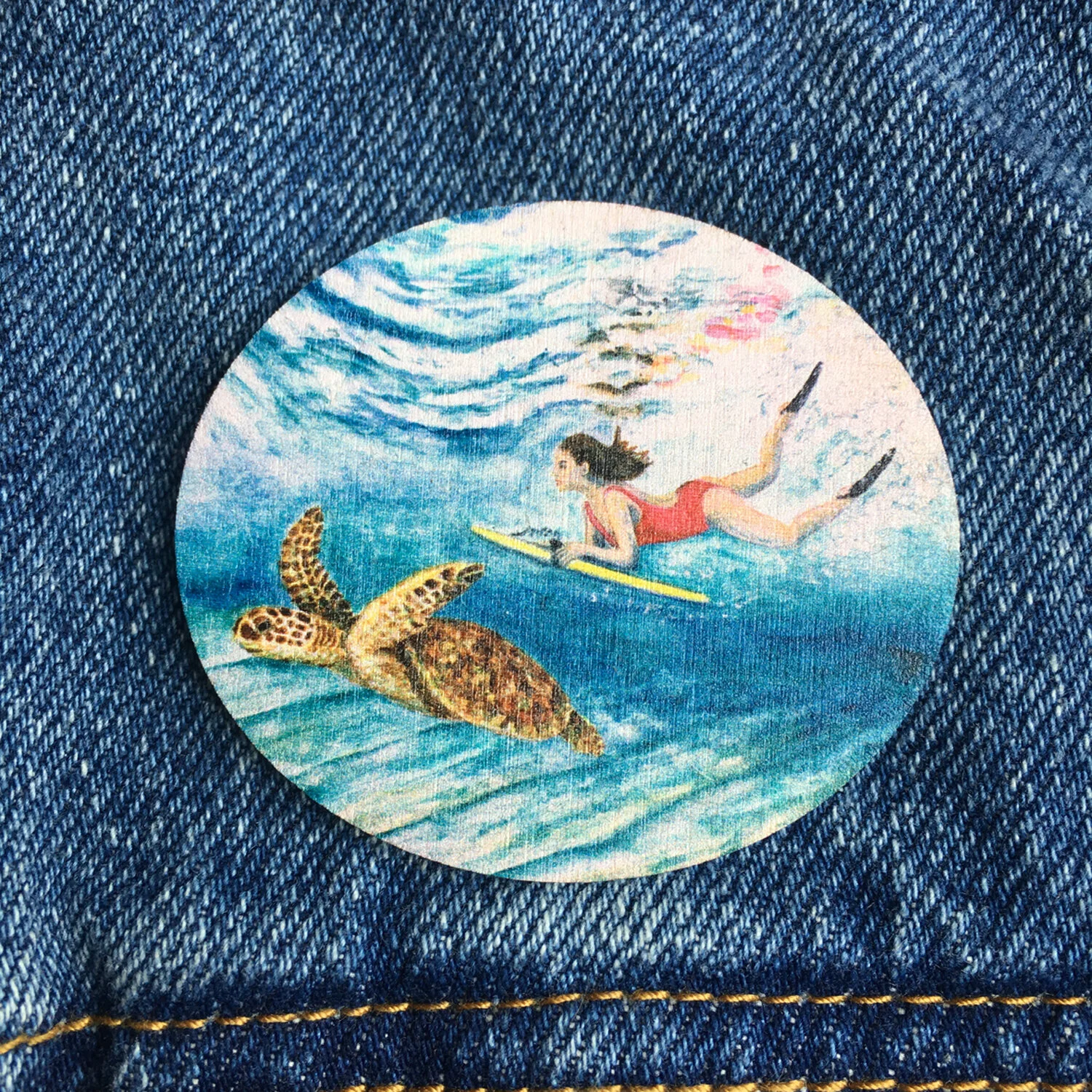 Pack of 4 Surf Inspired Pin Badges, Surf Art, Surf Gift