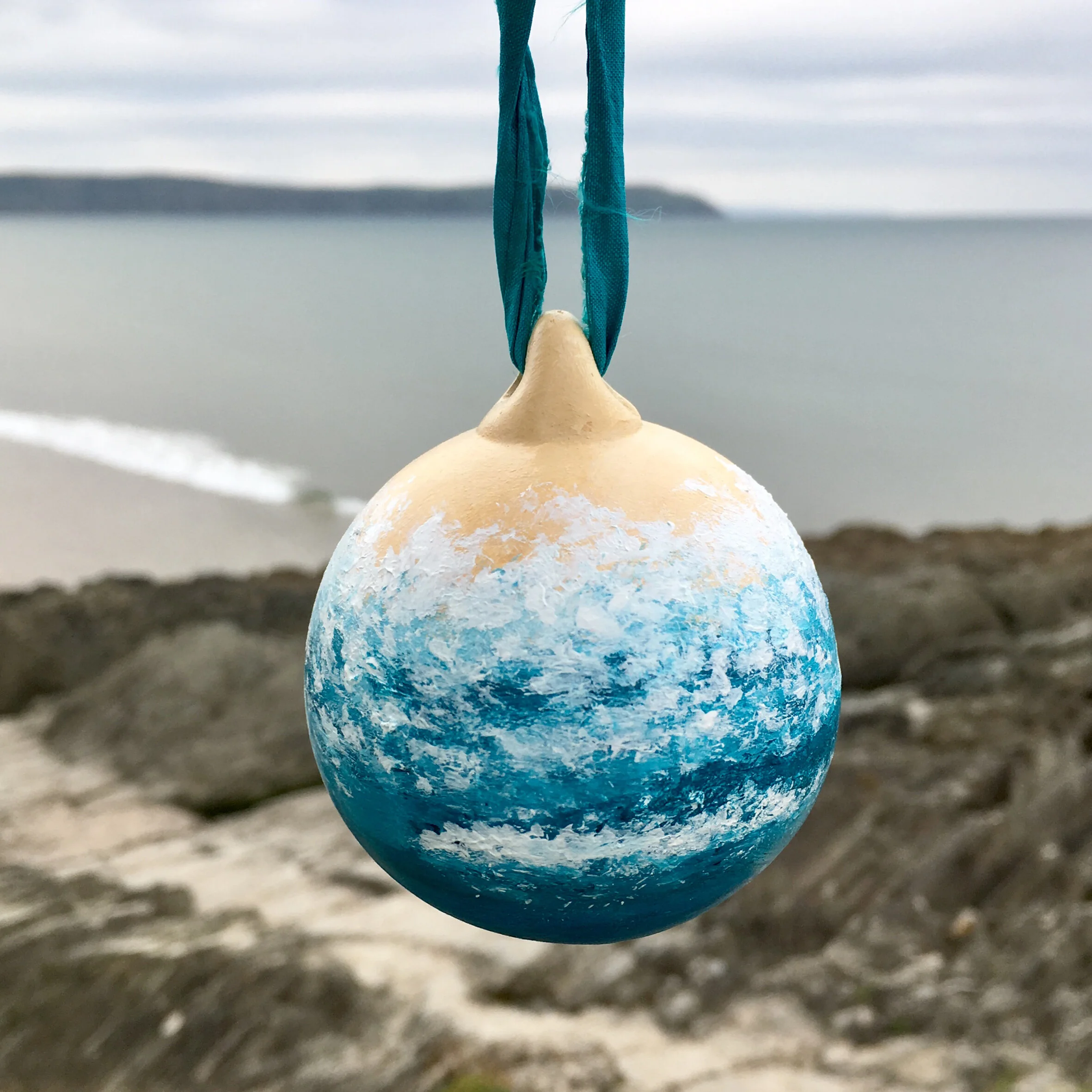 Hand Painted Ocean Ceramic Bauble - Beach Bauble, Surf Bauble, Ocean Bauble, Surf Gift, Christmas Gift, Christmas Bauble