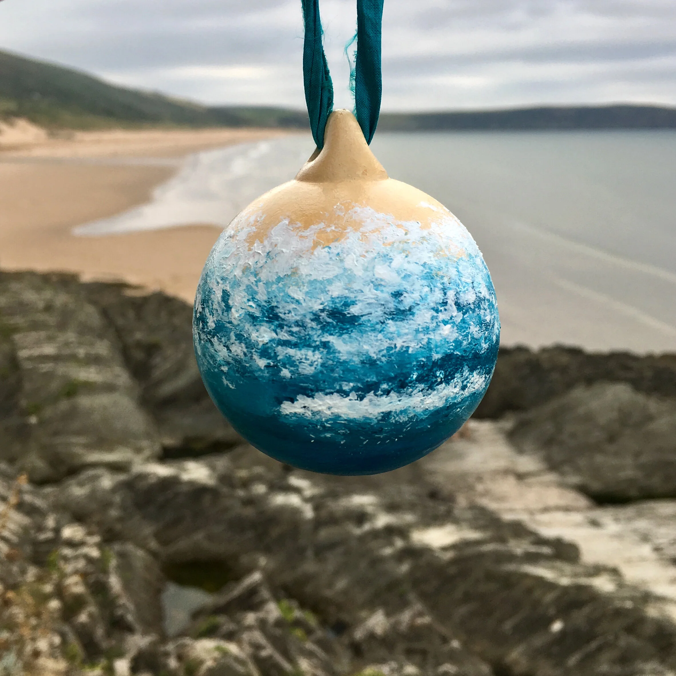 Hand Painted Ocean Ceramic Bauble - Beach Bauble, Surf Bauble, Ocean Bauble, Surf Gift, Christmas Gift, Christmas Bauble