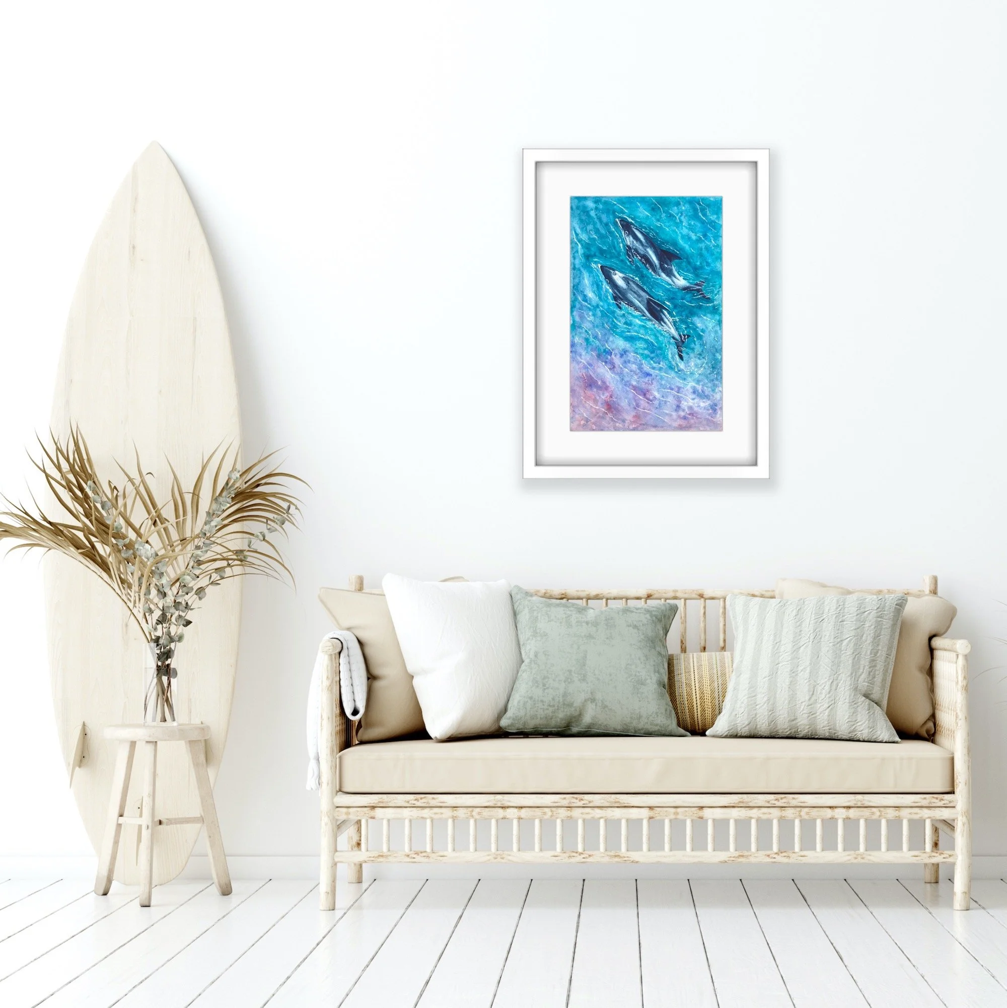 Our Shores, White Beaked Dolphin by Joy Clifton, Dolphin Art, Seascape, Ocean Art, Wildlife Painting