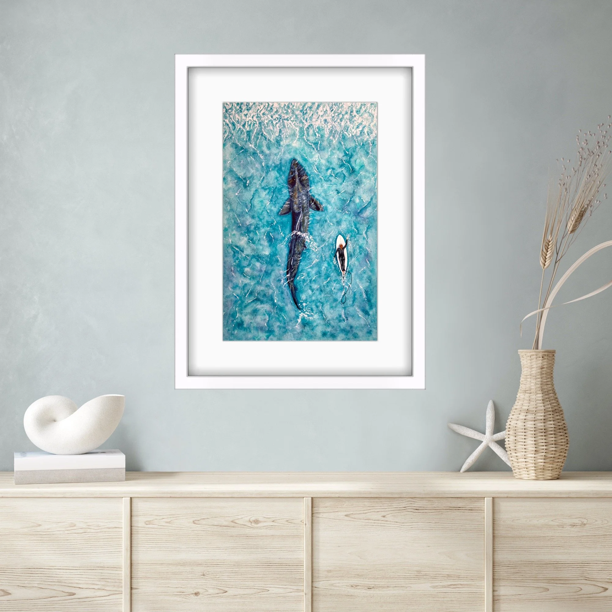 Our Shores, Basking Shark by Joy Clifton Limited Edition Print, Surf Print, Shark Print, Ocean Art