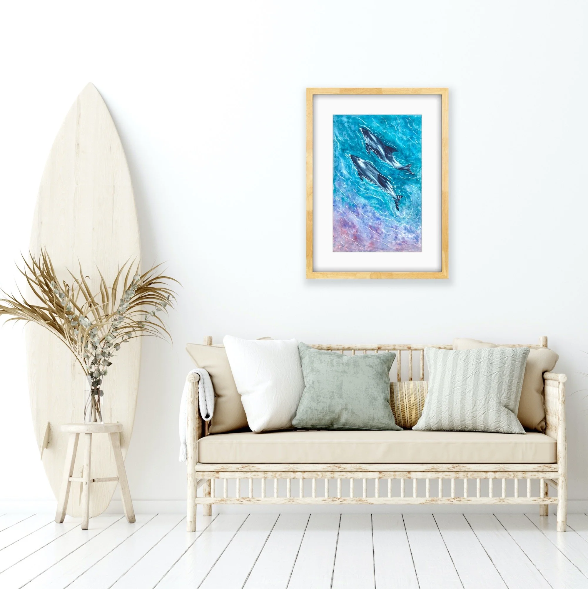 Our Shores, White Beaked Dolphins by Joy Clifton, Dolphin Art, Seascape, Sea Painting, Ocean Art