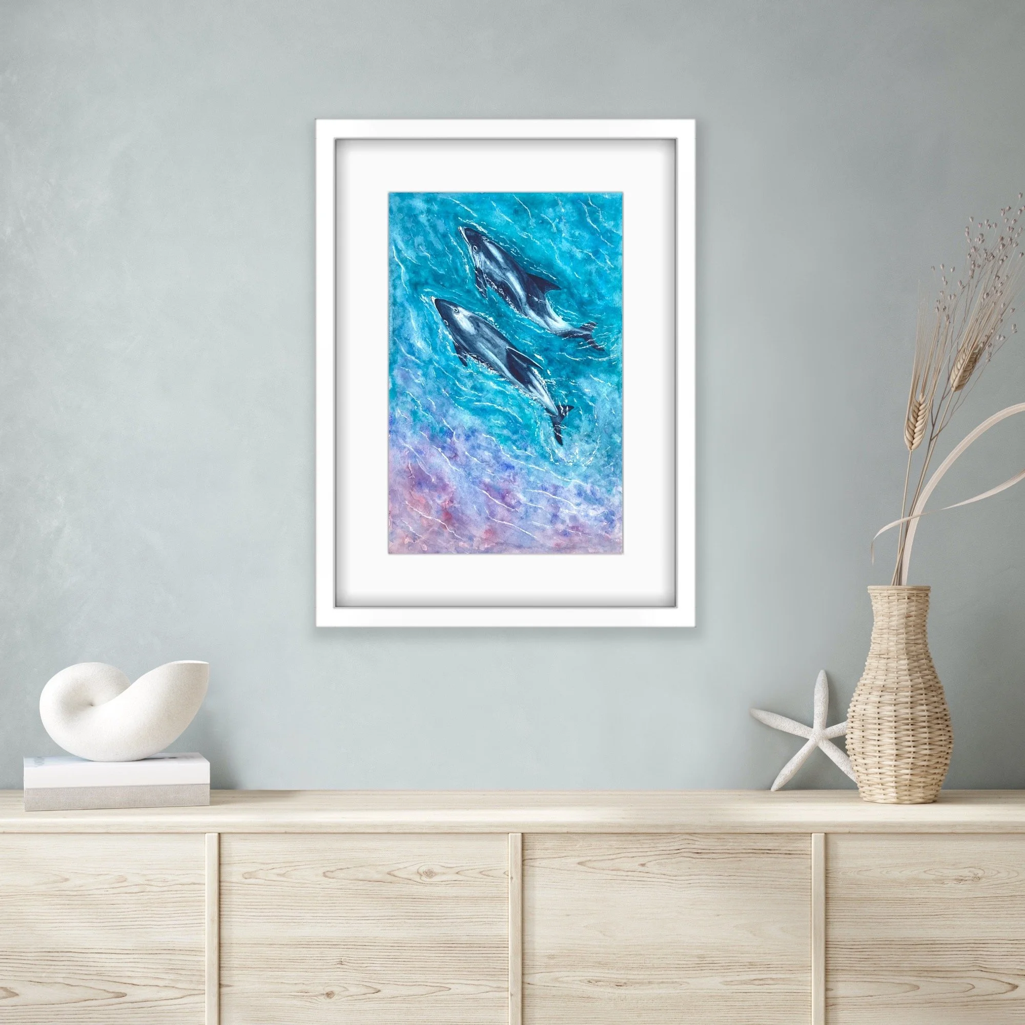 Our Shores, White Beaked Dolphins by Joy Clifton, Dolphin Art, Seascape, Sea Painting, Ocean Art