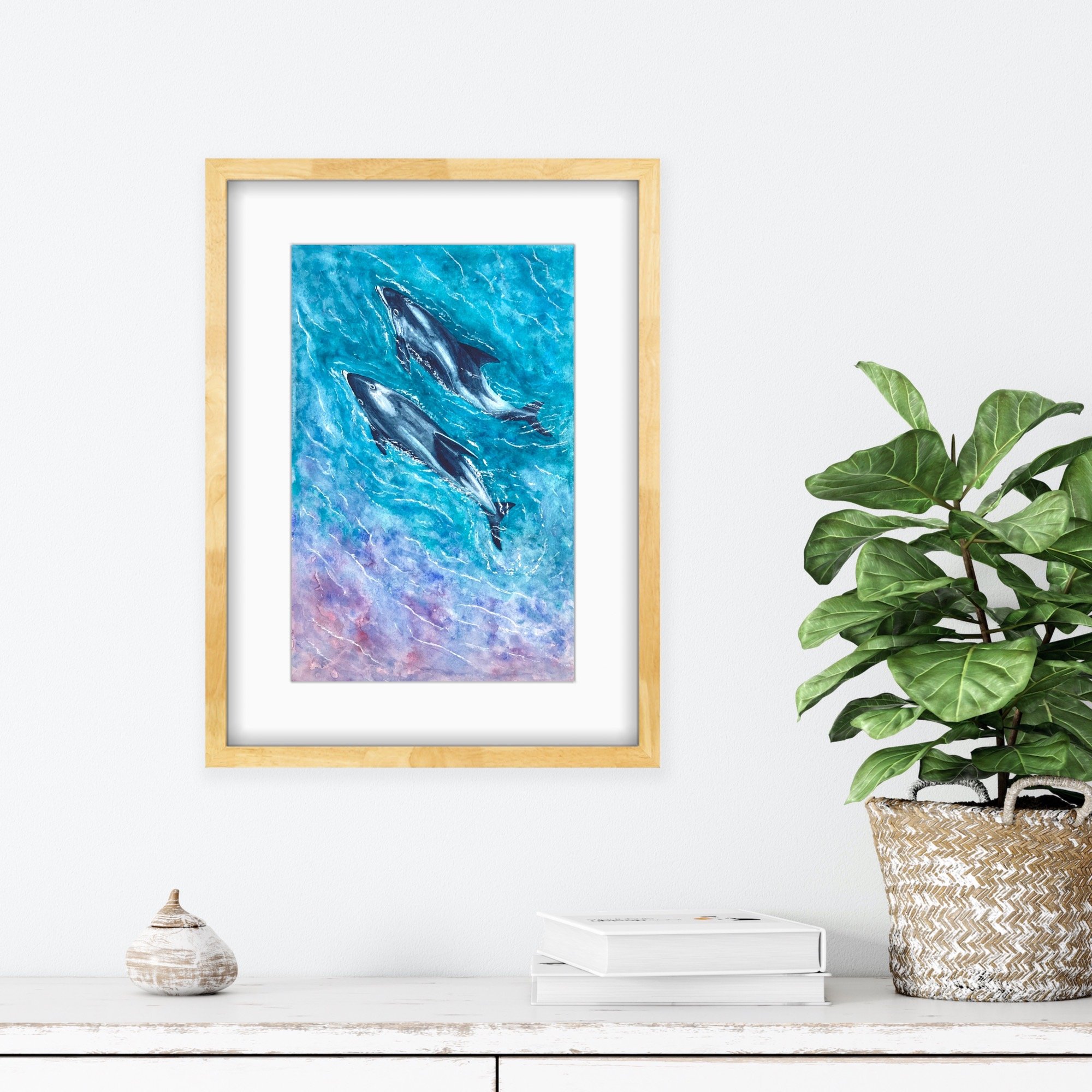 Our Shores, White Beaked Dolphins by Joy Clifton, Dolphin Art, Seascape, Sea Painting, Ocean Art