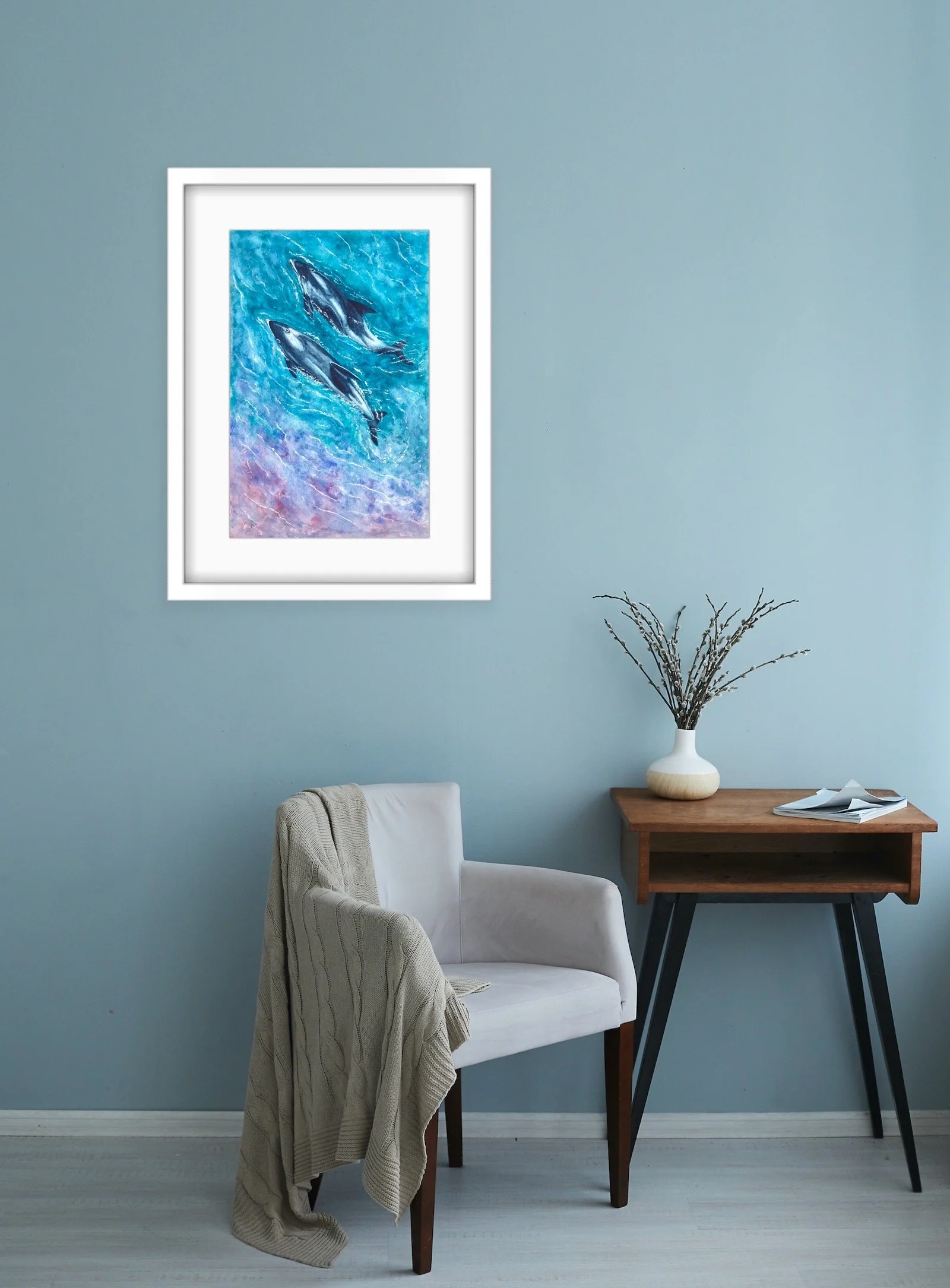 Our Shores, White Beaked Dolphins by Joy Clifton, Dolphin Art, Seascape, Sea Painting, Ocean Art