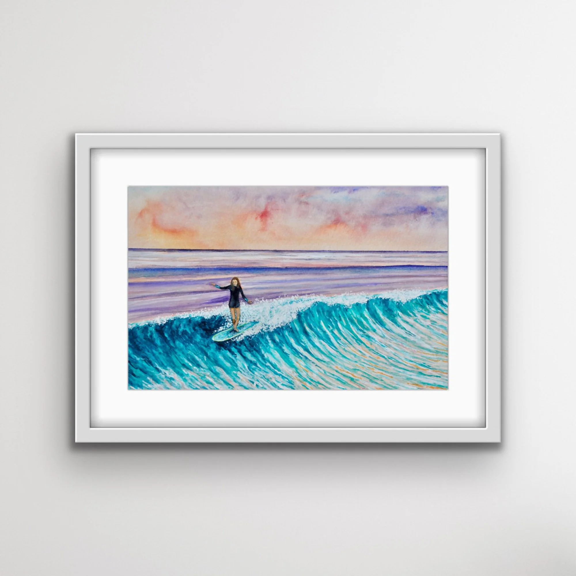 Wave Dancer by Joy Clifton, Limited Edition Giclee Print, Surf Print, Surf Girl Longboard Art