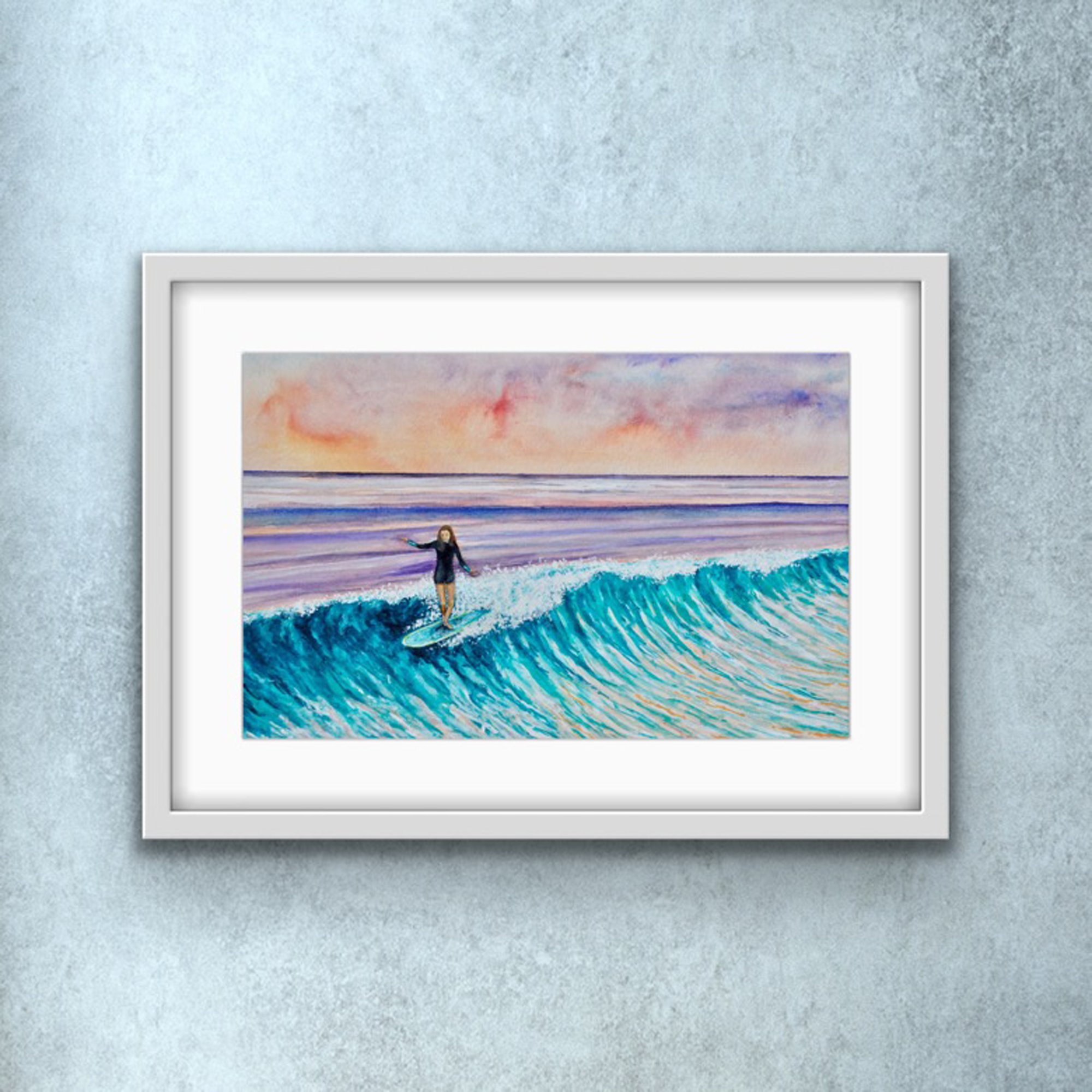 Wave Dancer by Joy Clifton, Limited Edition Giclee Print, Surf Print, Surf Girl Longboard Art