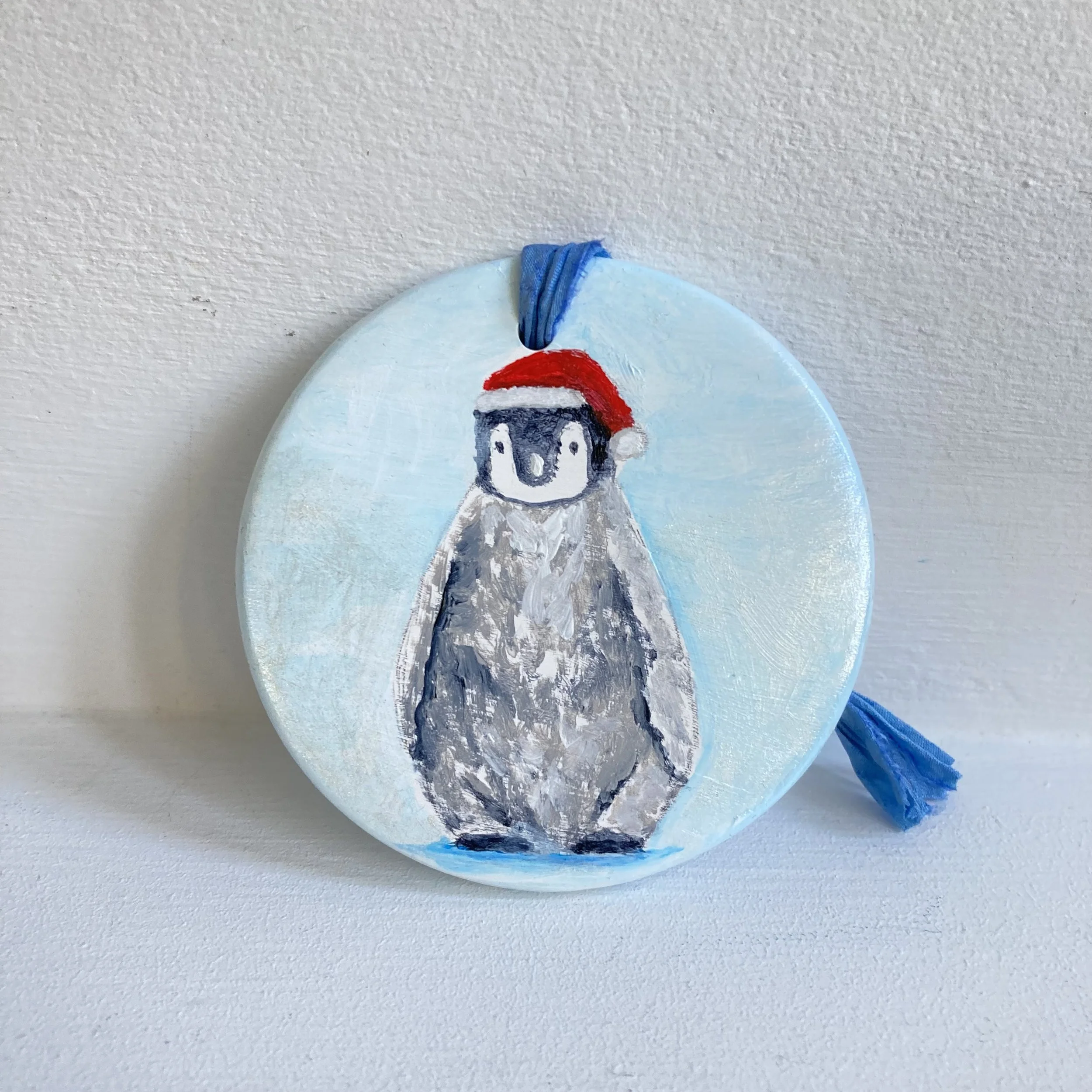 Ceramic 'Baby Emperor Penguin' Flat Round Bauble - Penguin Bauble, Christmas Decoration, Gift