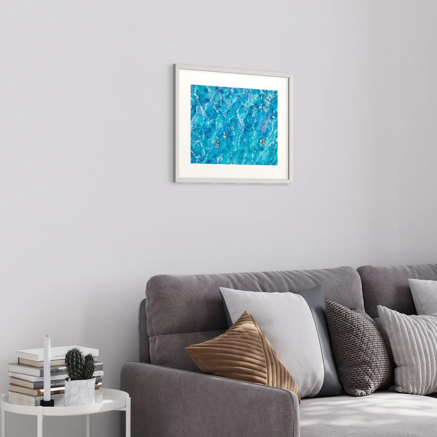 Surfers Path l by Joy Clifton - Aerial Seascape Painting, Surf Art, Ocean Watercolour Painting