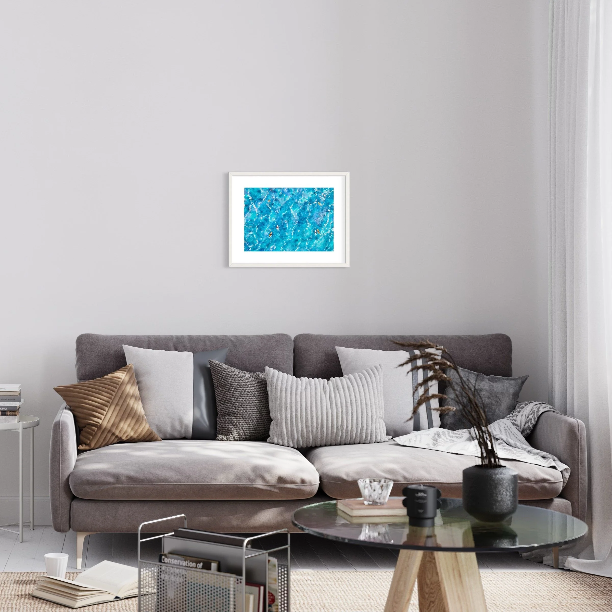 Surfers Path l by Joy Clifton - Aerial Seascape Painting, Surf Art, Ocean Watercolour Painting